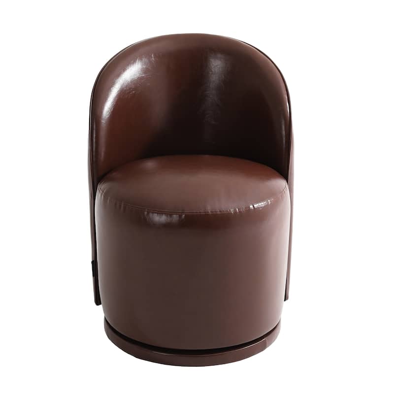 Modern Armless 360-Degree Swivel Dining Chair Barrel Chair - SET OF 4 - RED BROWN LEATHER