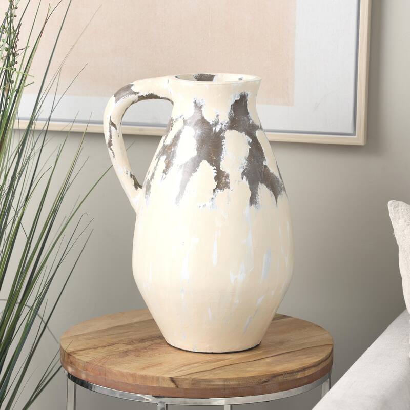 Ceramic Antique Style Pot Decorative Vase with Curved Handle - Cream - Roche River Decor