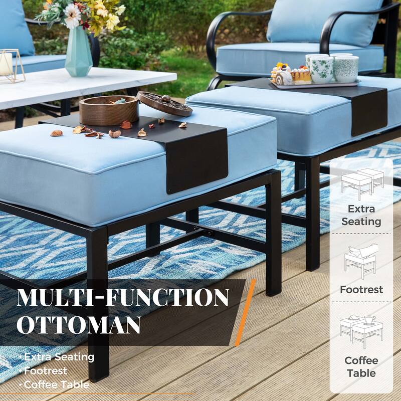 MAISON ARTS 9-Seat Patio Conversation Set, Sofa Set 7-Piece with 4 x Single Sofa Chairs, 1 x 3-seater Sofa and 2 x Ottomans