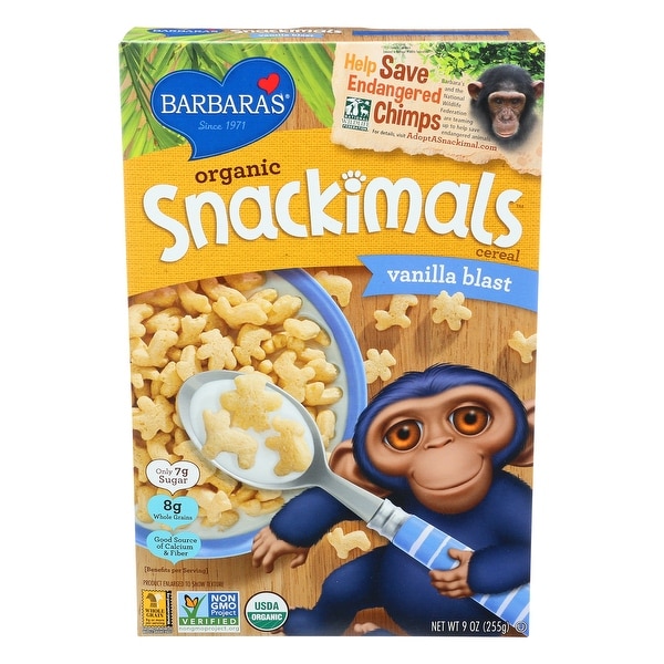 Barbara's Bakery Organic Snackimals Cereal - Vanilla - Case of 12 - 9 oz.