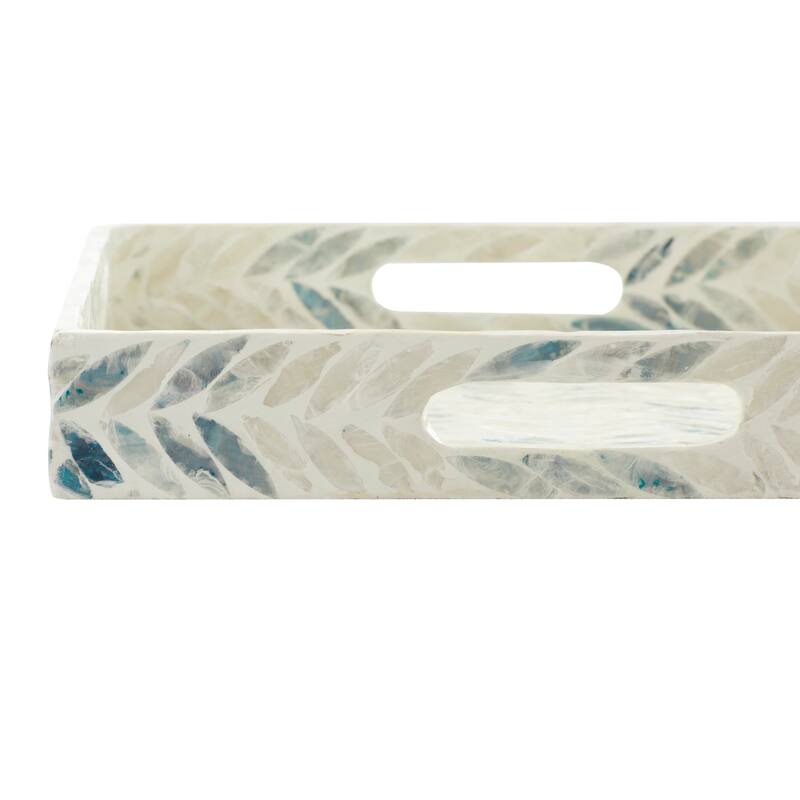 Mother of Pearl Shell Tray with Checkerboard Pattern - Set of 3 White - Roche River Decor - 16"W x 16"L x 2"H