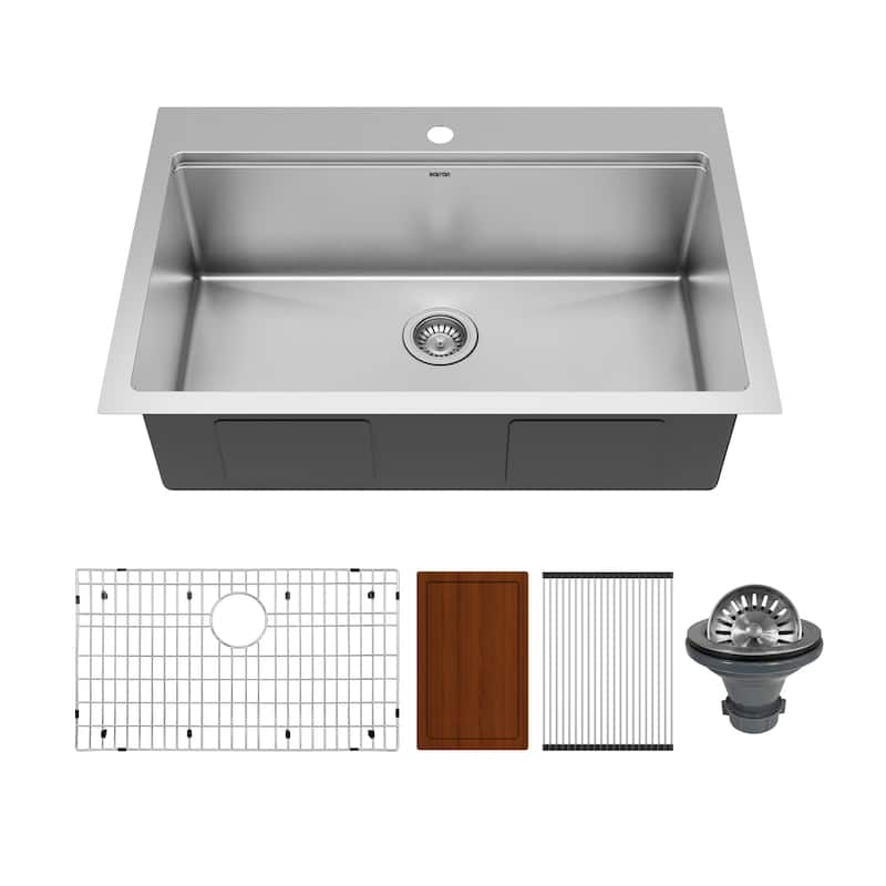 Karran Elite WST-23-PK1 Top Mount 33" Single Bowl Stainless Steel Workstation Kitchen Sink