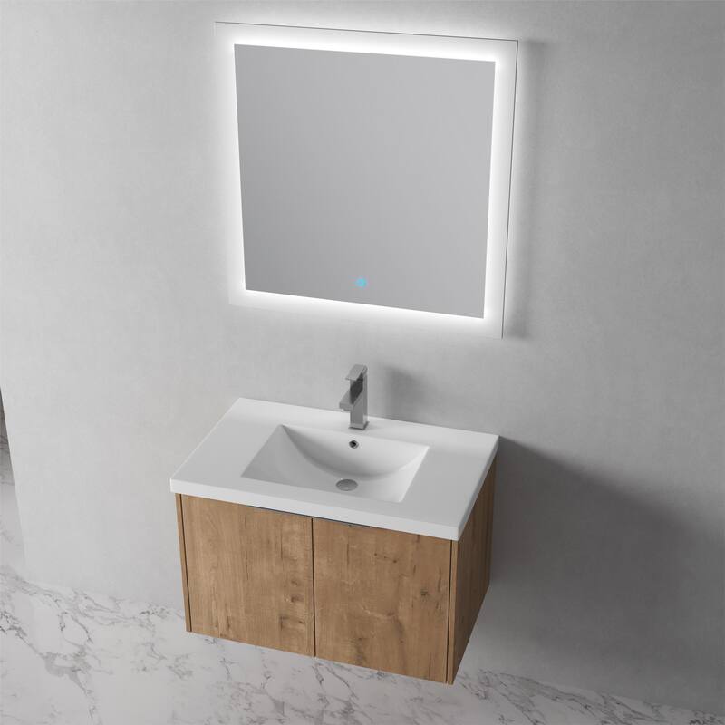 24/30/36 Inch Wall Mounted Single Bathroom Vanity with Resin Vanity Top in Walnut / Oak