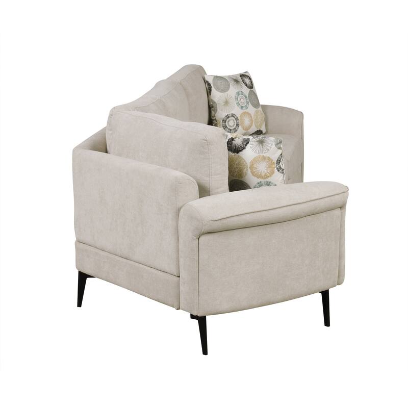 111" Chenille Curved 3-Seater Sofa with Removable Patterned Pillows