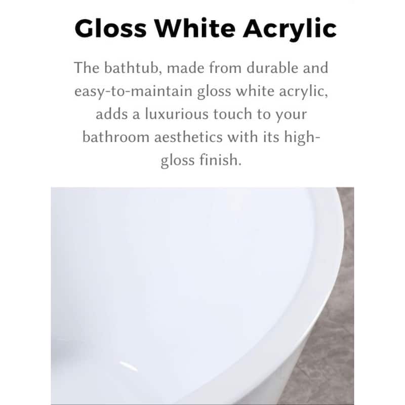 67 in. Luxury Freestanding Acrylic Soaking Spa Tub, Modern Flatbottom Oval Design in White