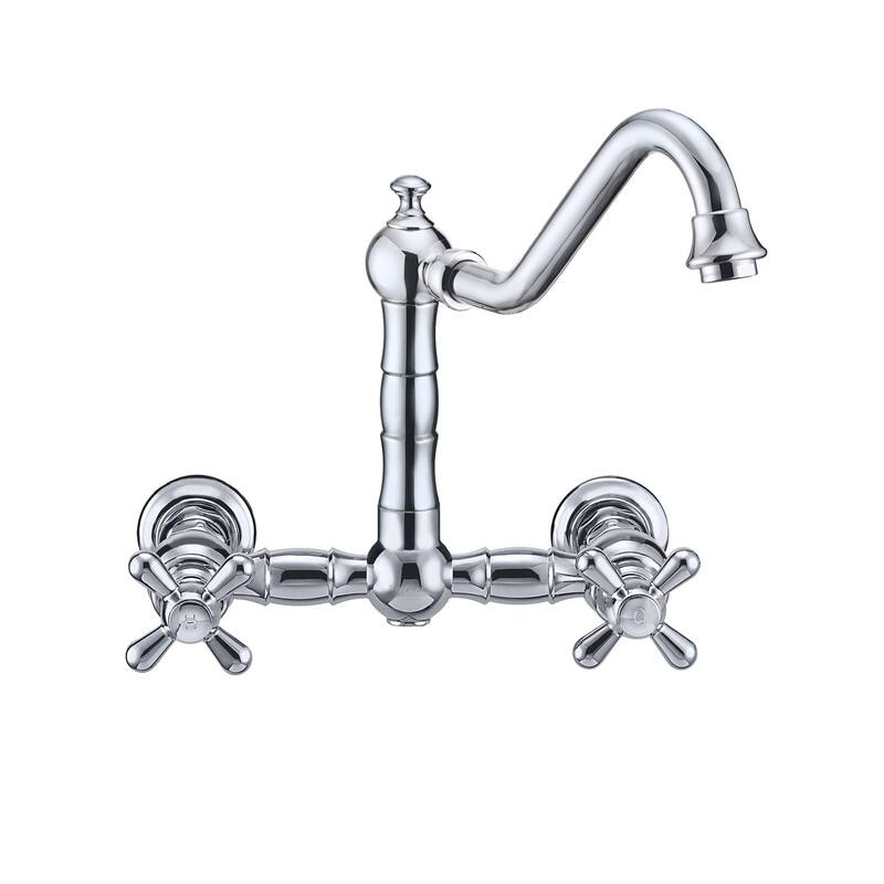 Vintage III Plus Wall Mount Faucet with a Long Traditional Swivel Spout, Cross Handles and Solid Metal Side Spray