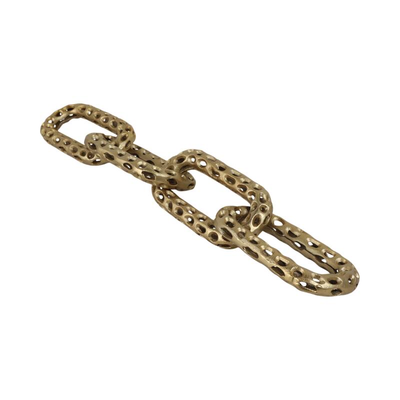Metal Coastal Chain Sculpture with Textured Links and Openwork Design
