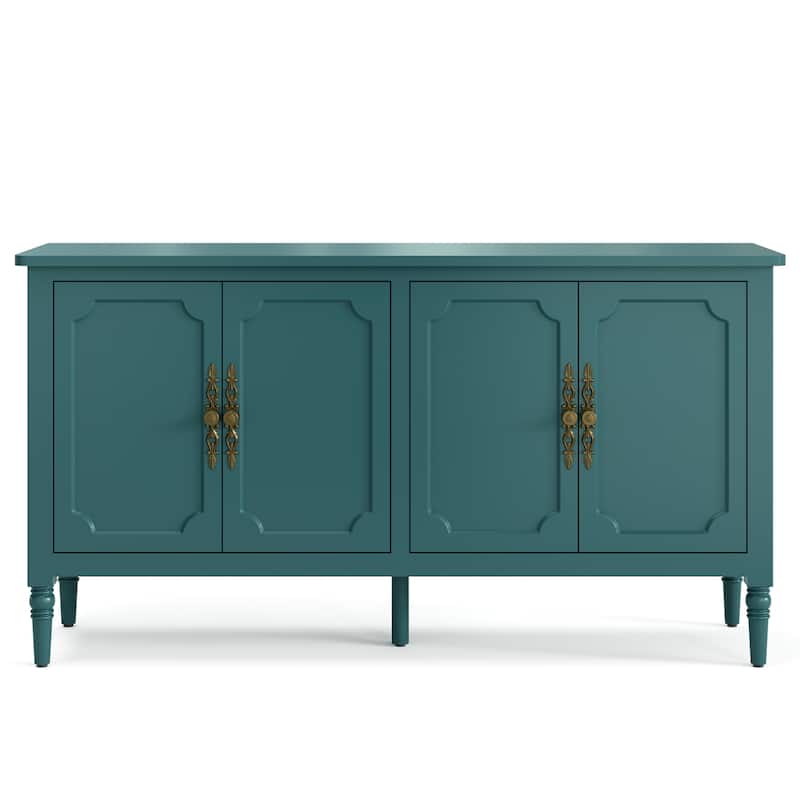 59" W Sideboard Cabinet with Adjustable Shelves and 4 Doors - N/A - Blue