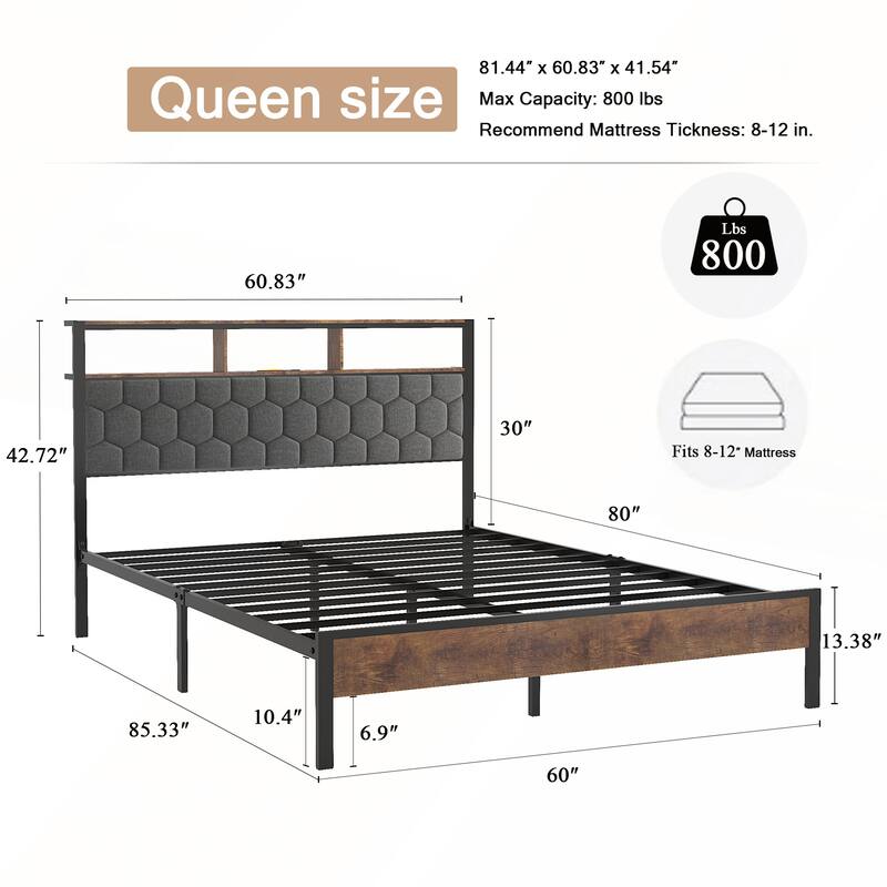 Bed Frame with Headboard and 2 USBs