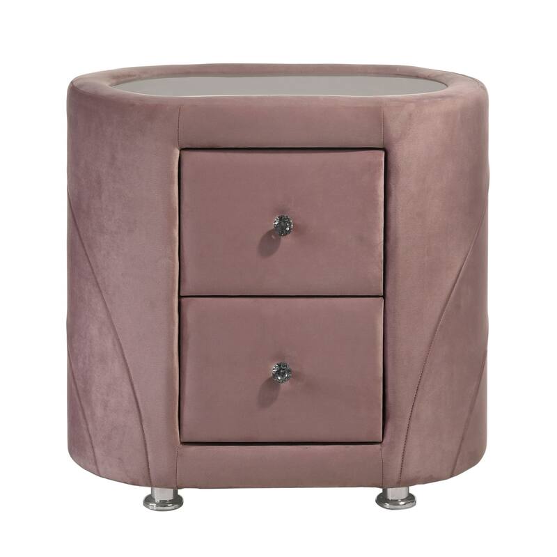 Pink Velvet Upholstered 2-drawer Nightstand for Bedroom