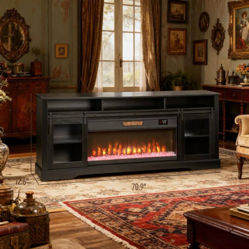 Farmhouse Fireplace TV Stand for TVs up to 80", TV Console TV Cabinet with 36" Electric Fireplace