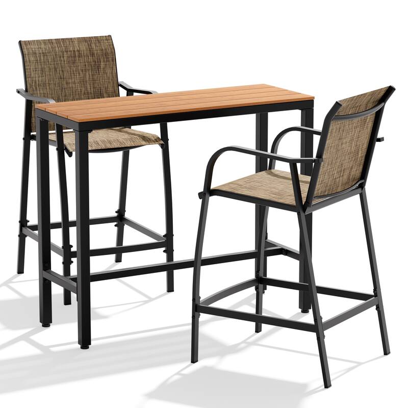 Outdoor Patio Bar Stools Set Rectangle Bar Table with Barstools