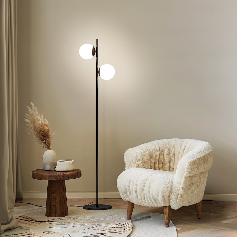 Brightech Sphere 65 in. Classic Black Modern 2-Light LED Super Bright Floor Lamp with 2 Frosted White Glass Globe Shades