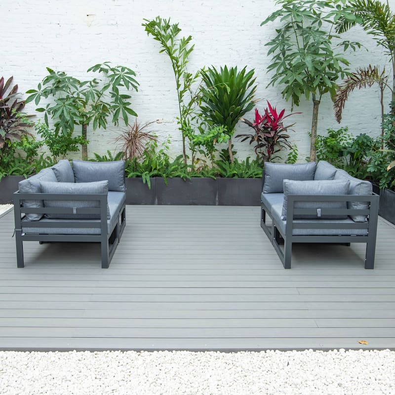 LeisureMod Chelsea 4-Piece Outdoor Patio Sectional Loveseat Set Black Aluminum with Cushions