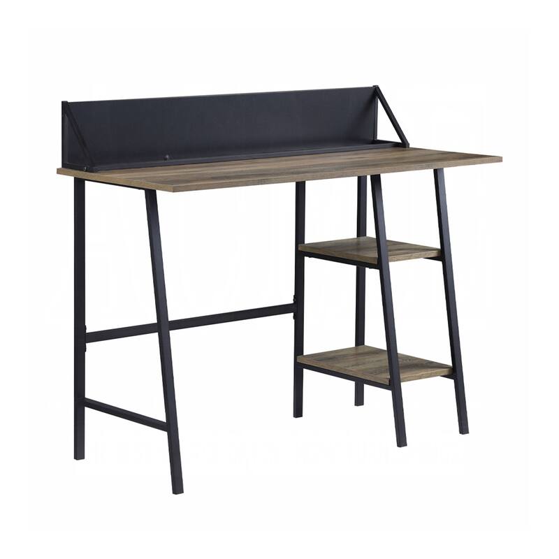 2-Tier Open Shelf Rectangular Writing Desk in Rustic Oak and Black - Rustic Oak/Black