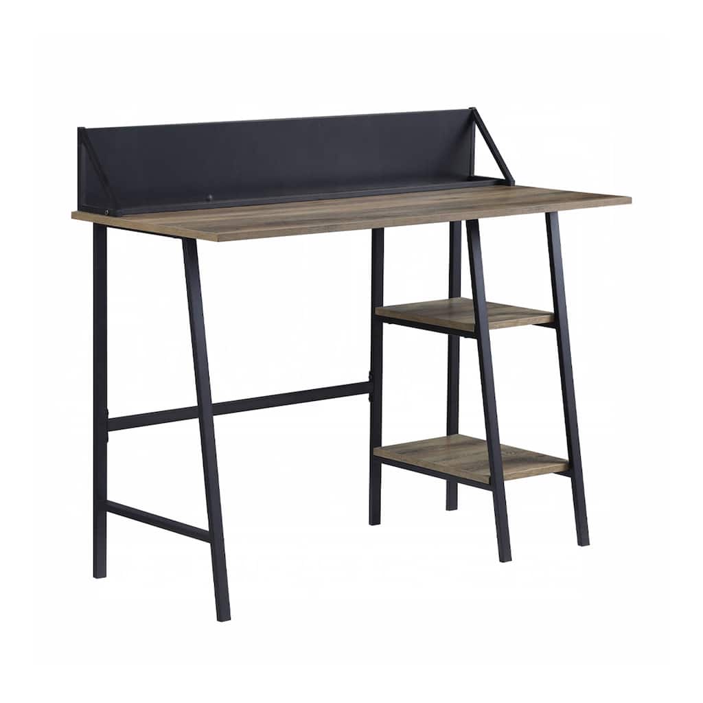 2-Tier Open Shelf Rectangular Writing Desk in Rustic Oak and Black