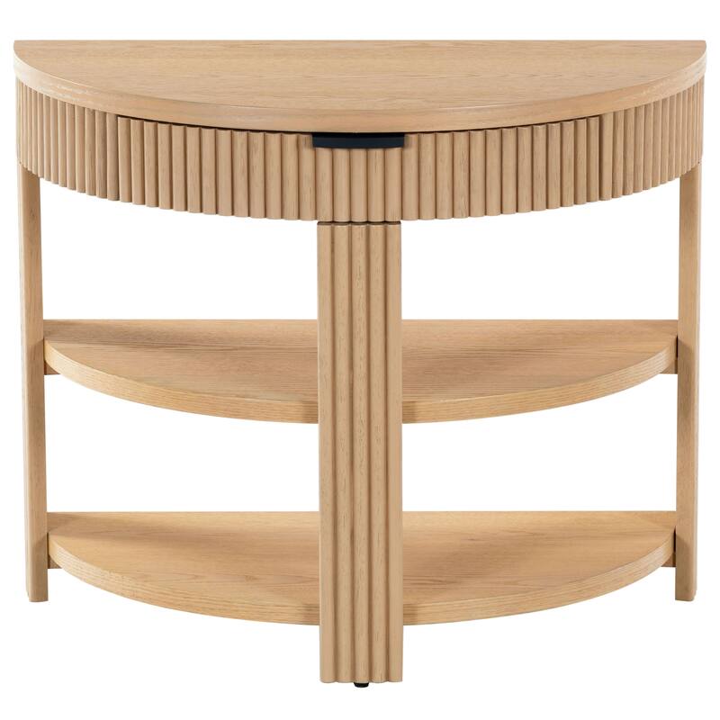 SAFAVIEH Couture Shelbie Reeded 1-Drawer 2-Shelf Half Moon Console Table - 32"W x 16"D x 26"H