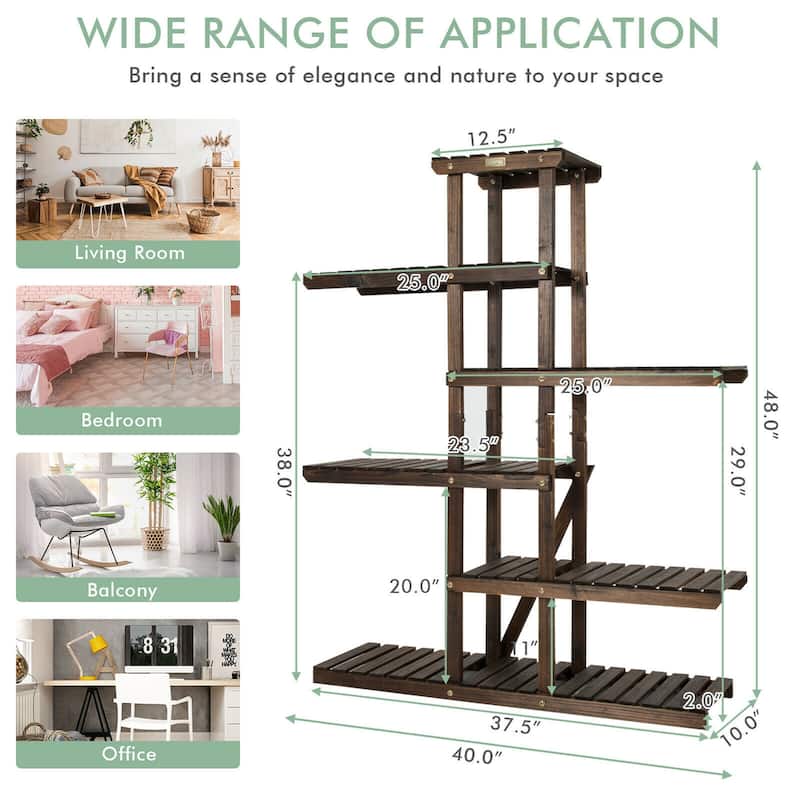 Gymax Wood Plant Stand 6 Tier Vertical Shelf Flower Display Rack - 40'' x 10'' x 48''
