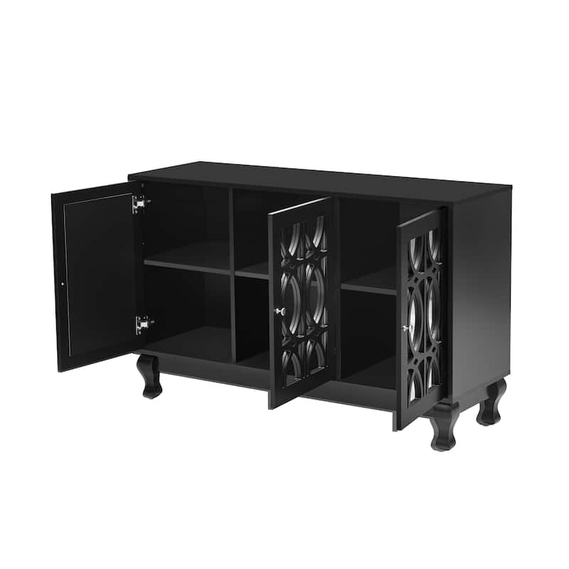 47.25" Mirror TV Stand with 3 Doors featuring Floral Accents
