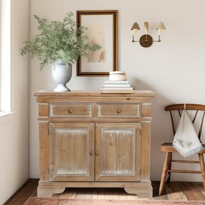 Distressed Wood 2-Drawer 2-Door Storage Cabinet - 31.5" H x 35.4" W x 13.4" D