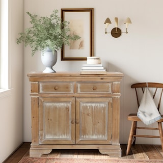 Distressed Wood 2-Drawer 2-Door Storage Cabinet - 31.5" H x 35.4" W x 13.4" D