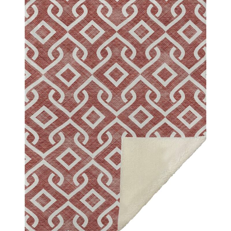 Premium Machine Washable Modern Scroll Sherpa Throw Blanket
