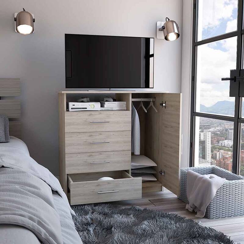 1 Door Wardrobes,Open Shelves and 4-Drawers/Light Grey