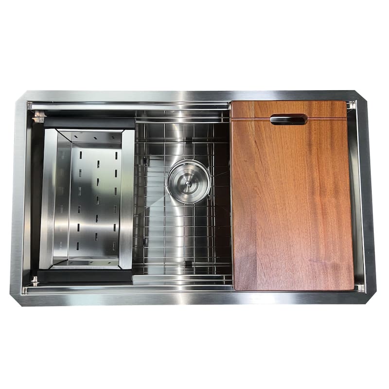Highpoint Collection 30" Zero-Radius Workstation Undermount Stainless Steel Kitchen Sink - 30" x 18" x 10"