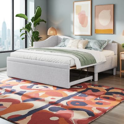 Twin-to-King L-Shaped Upholstered Daybed with Pop-Up Trundle by Harper&Bright Designs