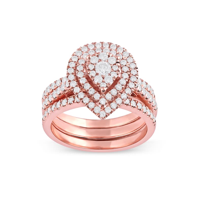 IGI Certified 1ct TDW Diamond Pear Shaped Cluster Halo Bridal Set in 10K Gold for Women