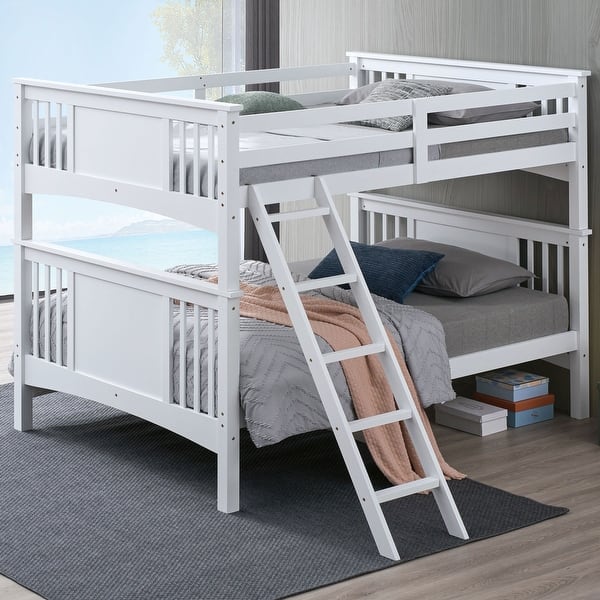 slide 2 of 6, Furniture of America Daan Modern Solid Wood Full over Full Bunk Bed with Attached Angled Ladder White