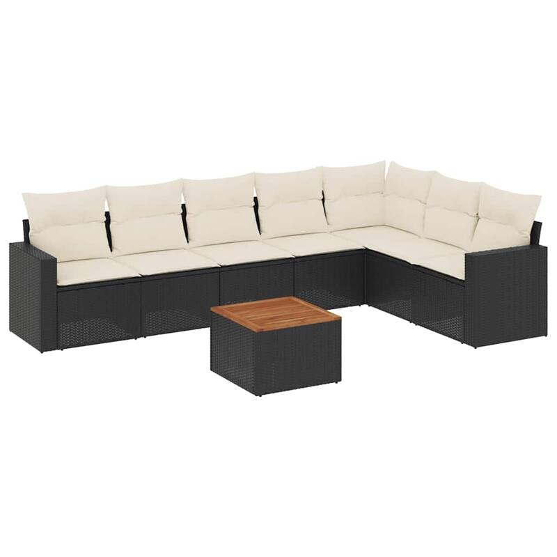 vidaXL Garden Sofa Set Black and Cream White PE Rattan Large Modular - 115.2 x 71.9 x 27.2
