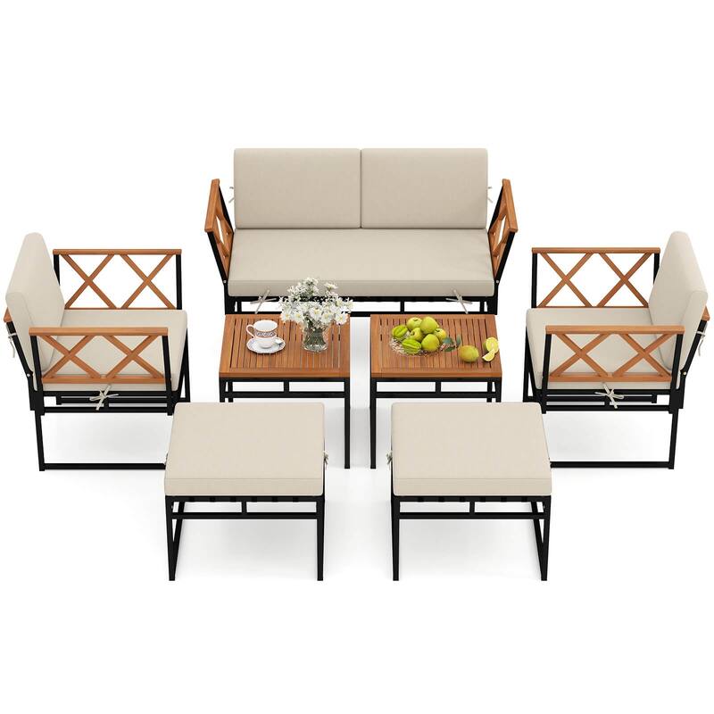 Costway 7 PCS Outdoor Conversation Set Acacia Wood Chairs & Coffee - See Details