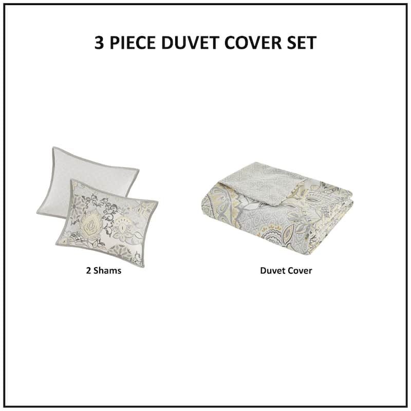 Madison Park Loleta 3 Piece Cotton Floral Printed Reversible Duvet Cover Set (Insert Excluded)