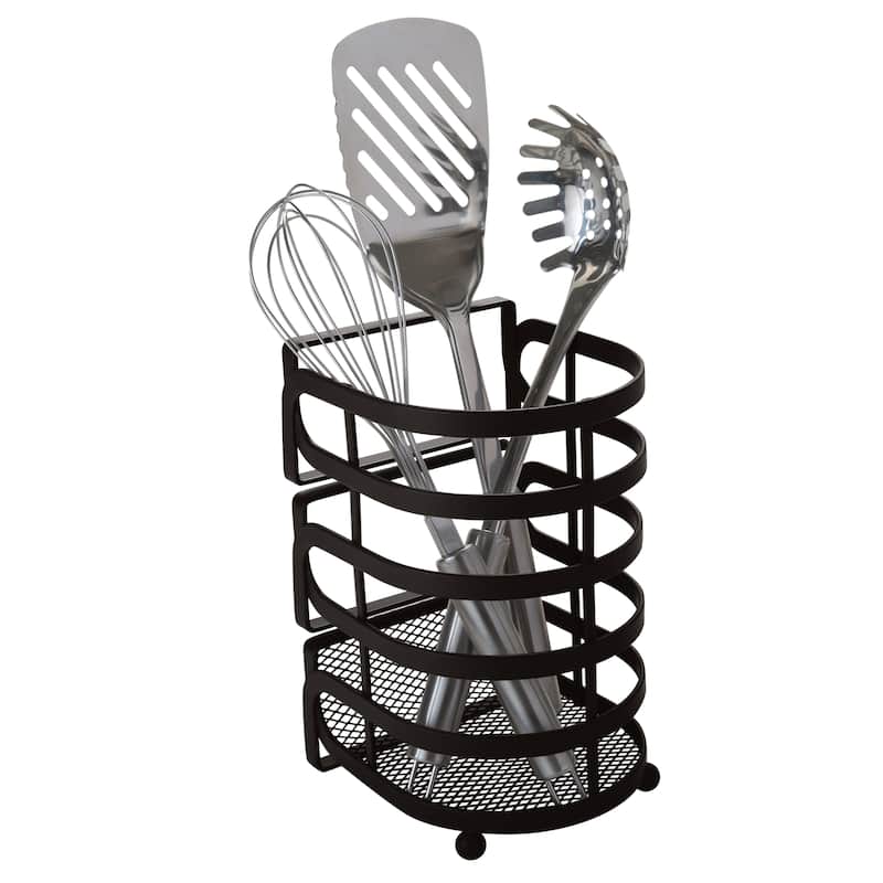 Kitchen Details Industrial Collection Cooking Utensil Basket in Matte Black - 5.2"x 4.7"x 7.8"