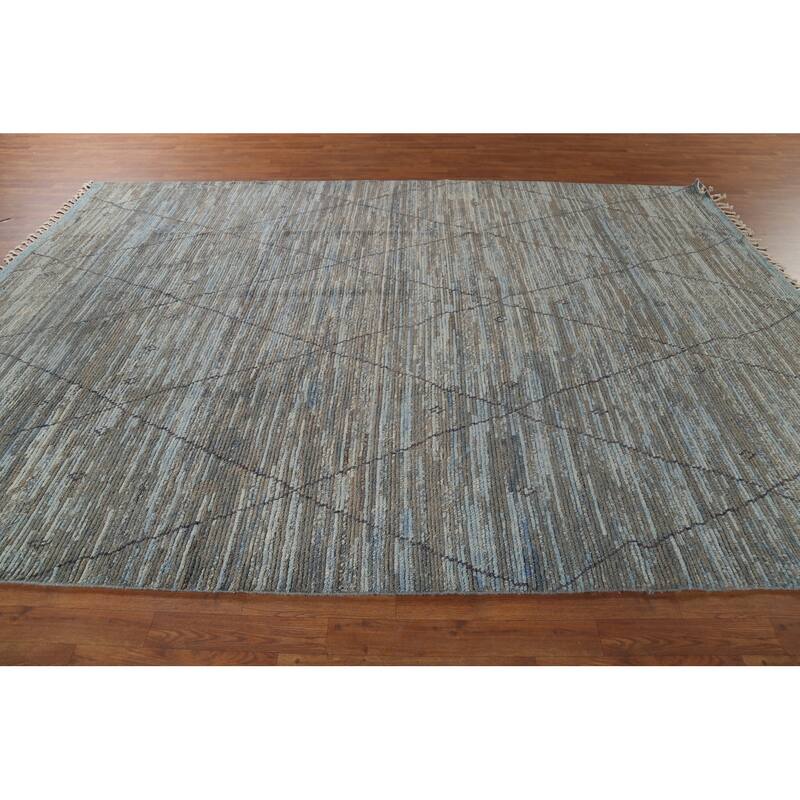 All-Over Trellis Striped Moroccan Area Rug Handmade Wool Carpet - 8'3"x 11'4"