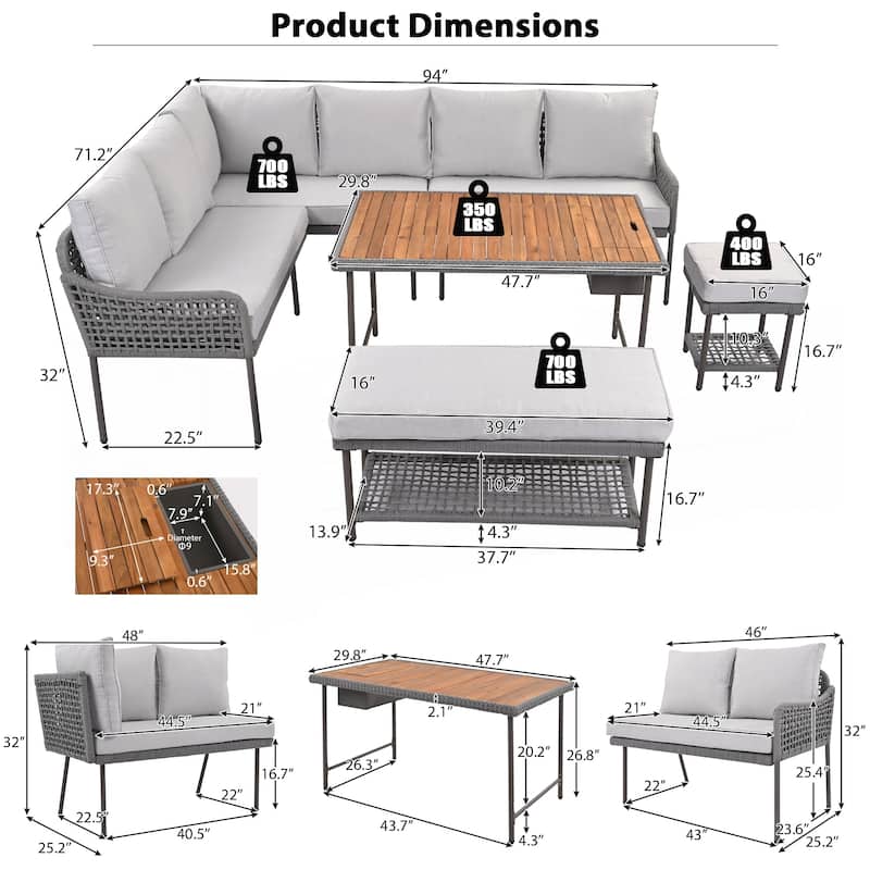 6-Piece Rope Patio Furniture L-Shaped Set