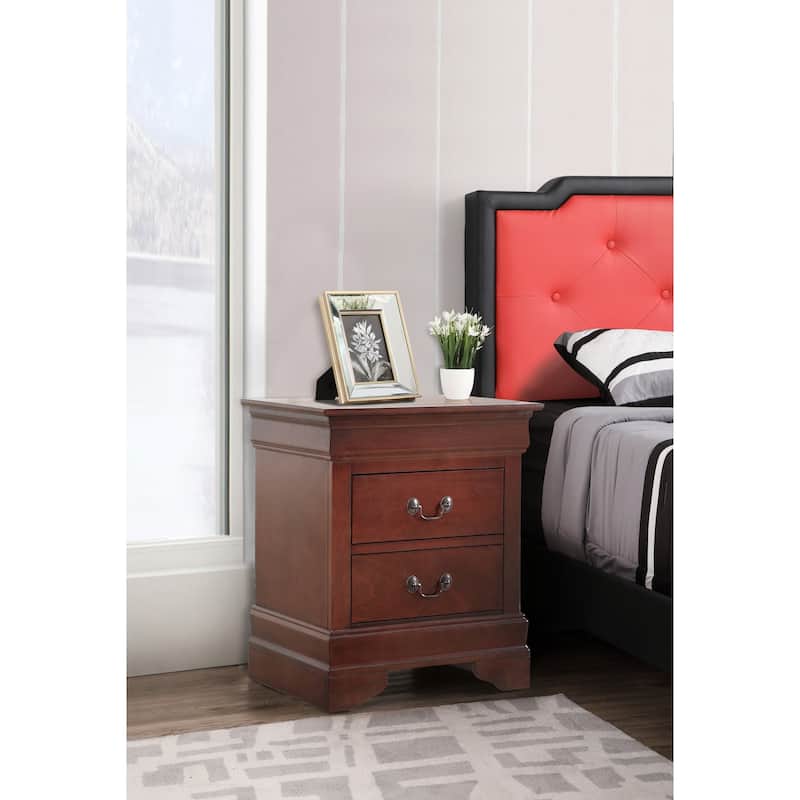 Cherry Nightstand 24x21x16 with Two Smooth Drawers, Compact Bedside Table for Storage, Warm Finish Bedroom Accent Piece