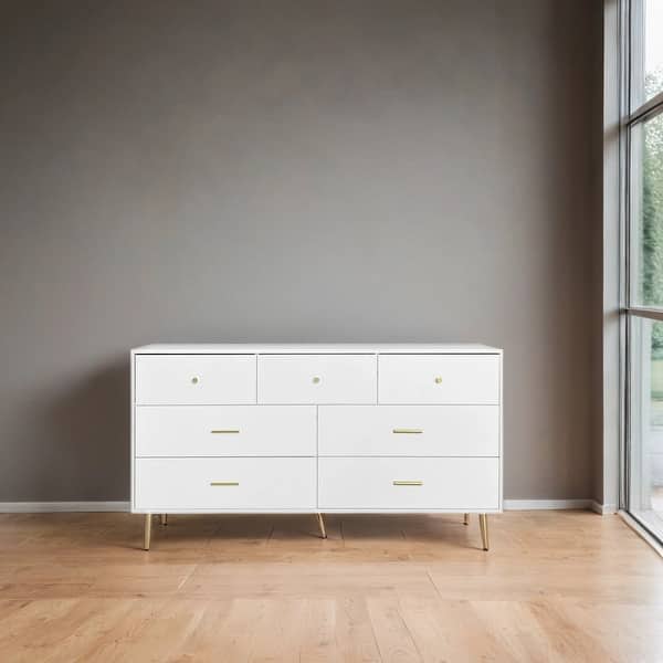 Modern 7-Drawer Dresser with Gold Handles and Legs - Bed Bath & Beyond -  42285263