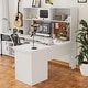 preview thumbnail 34 of 47, L Shaped Desk with File Cabinet and Hutch, Home Office Corner Computer Desk with Drawers and Charge Station