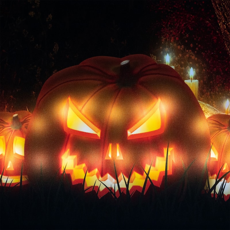 LED Jack-O-Lanterns a Cemetery Halloween Canvas Wall Art 23.5"x15.5"