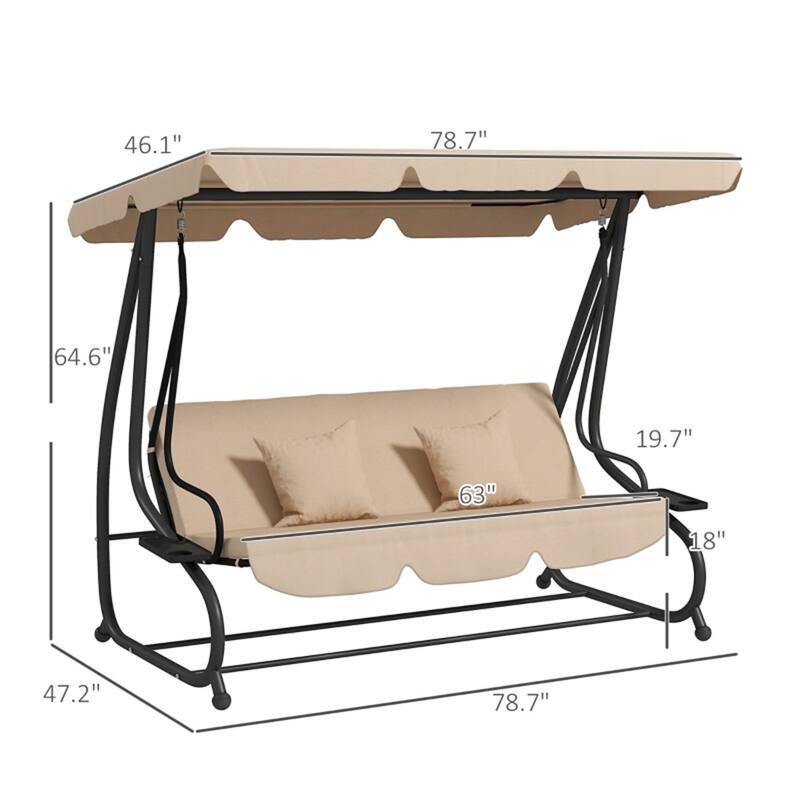 Freestanding Patio Swing for 3 Adults with Adjustable Canopy - 78.75" L x 47.25" W x 64.5" H