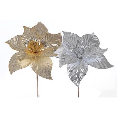 Christmas Shiny Poinsettia Pick - Set of 6