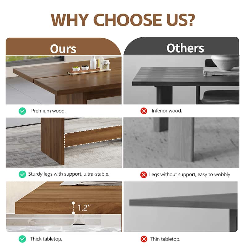 86.7" Mid Century Modern Wood Dining Table, Retangular Brown Wood Kitchen Table for 8-10