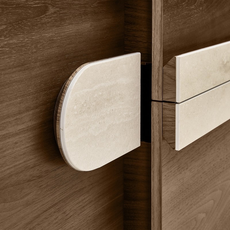 Spruce & Spring Modern Walnut Sideboard with Travertine Accent Handle, Minimalist Storage Console