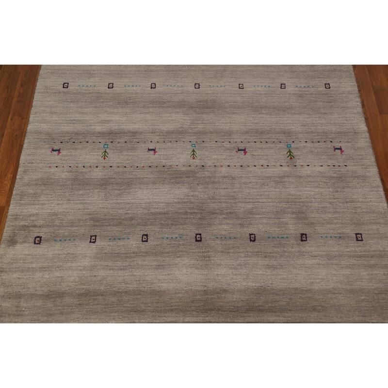 Animals Tribal Gabbeh Area Rug Hand-Knotted Wool Carpet - 5'3" x 7'7"