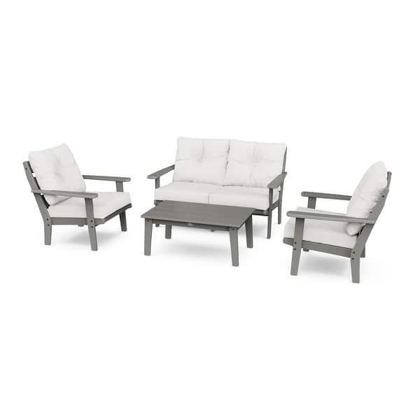 slide 2 of 13, POLYWOOD Lakeside 4-Piece Deep Seating Set Slate Grey / Textured Linen