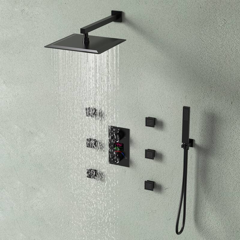 LCD Digital Display Shower System ,12" High-Pressure Rainfall Shower Head with Pressure-Balanced Valve