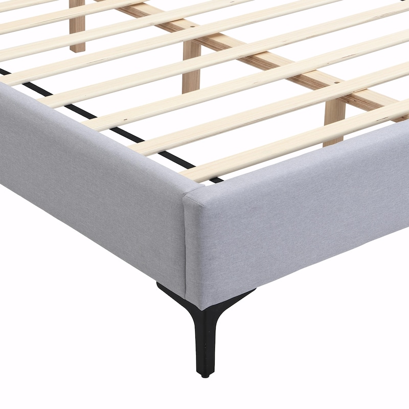 Chic Bouclé Upholstered Bed with Integrated Lighting and Shelves