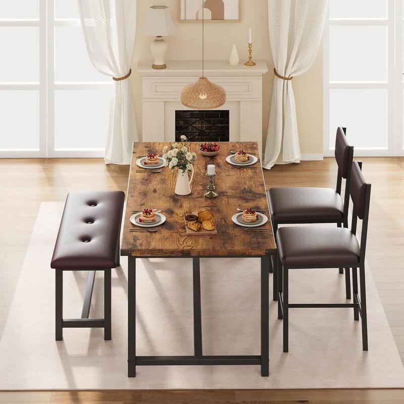 Kitchen Dining Table Set for 4 with 2 Padded Chairs and Bench for Apartment, Home